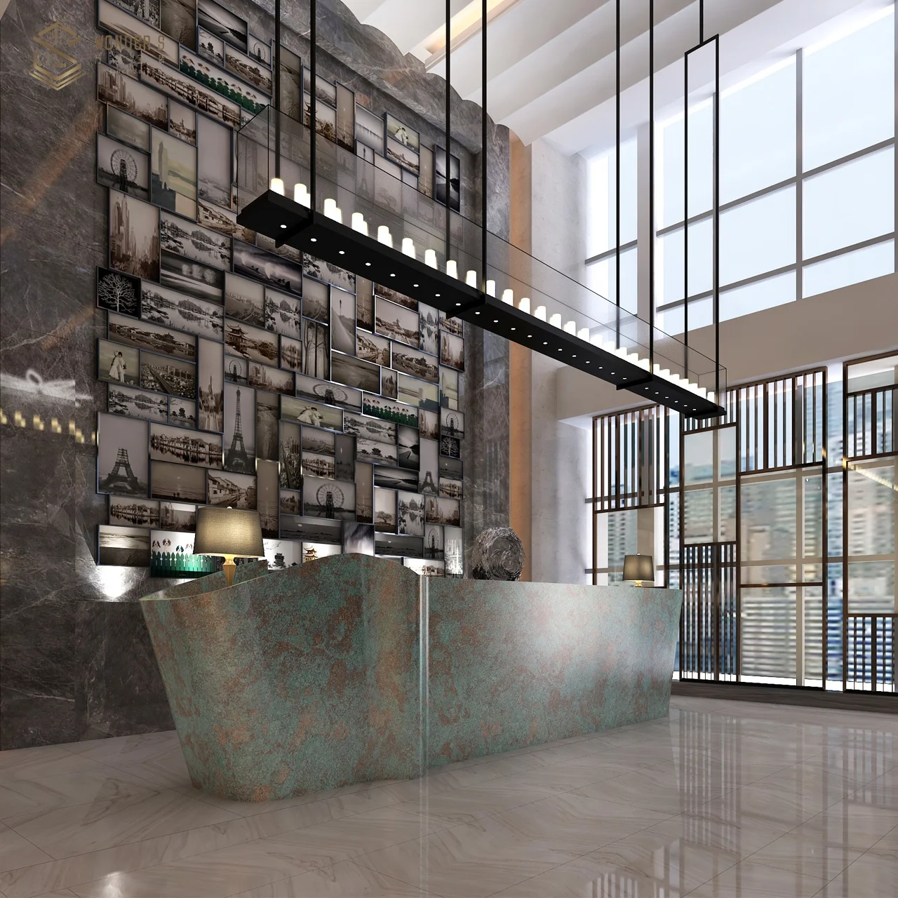 Modern Restaurant Hotel Bronze  Beauty Reception Design Commercial front Office Furniture Reception Desk