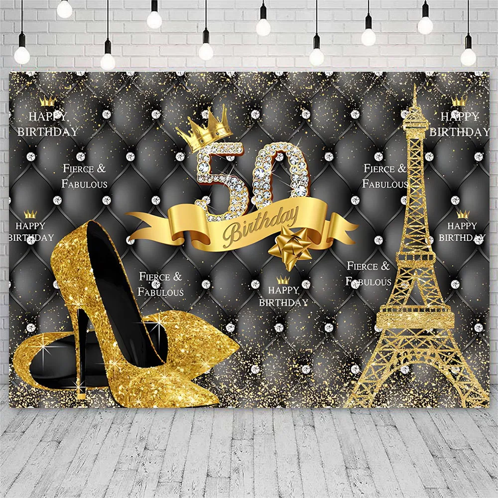 Black Glitter Birthday Backdrop 30th 40 50 60 70th Photo Background Sweet Lady birthday party customize background For women