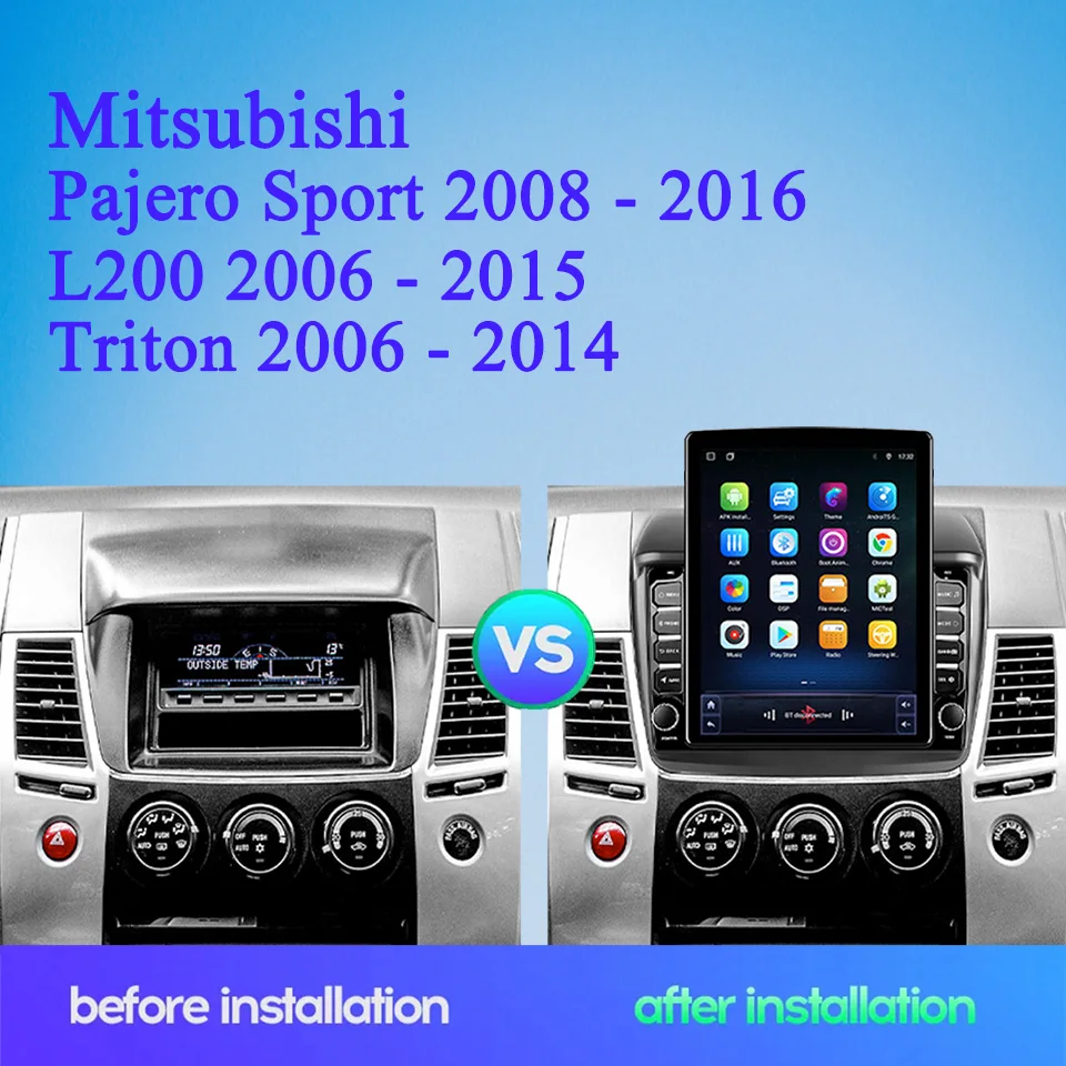 For Mitsubishi Pajero Sport L200 2006-2016 Android 14 8G+128G Autoradio Car Audio Video Stereo GPS Navi Tape 4G Lte WiFi Carplay