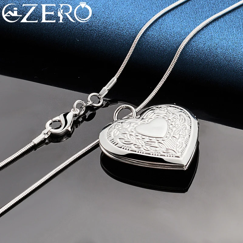 925 Sterling Silver 18-30 Inches Chain Carving Heart Photo Frame Pendant Necklace For Women Man Wedding Party Fashion Jewelry
