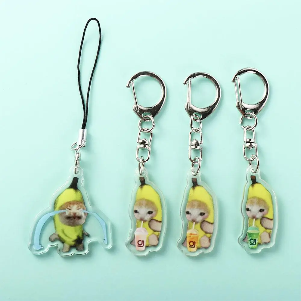 Banana Cat Happy Banana Cat Keychain Pendant Backpack Charm Banana Cat Mobile Phone Chain Cartoon Keyrings Banana Cat Pendant