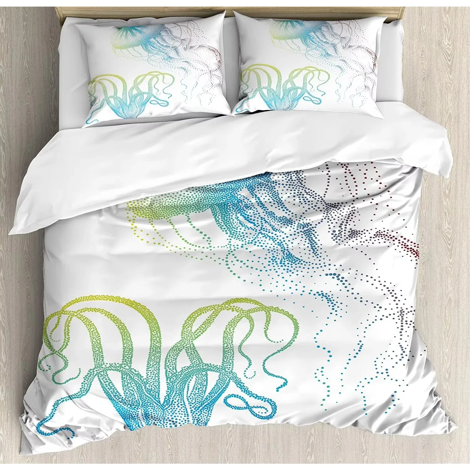 Octopus Duvet Cover,Tentacles Bedding Set Sea Animal Underwater World Quilt Cover Nautical Ocean Theme Comforter Cover Full King