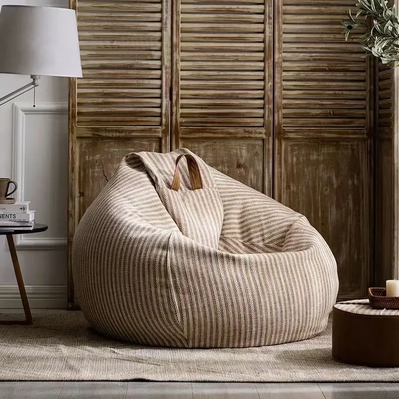 Cotton Linen Striped Bean Bag Sofa Removable Washable Cover EPP Filled Living Room Furniture Simple Lounge Chair for Home