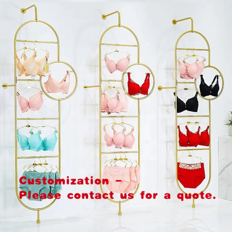 custom.Luxury Lingerie Store Display Furniture Design Stainless Steel Underwear Display Stand Wall Mounted Shiny Gold Bra Displa