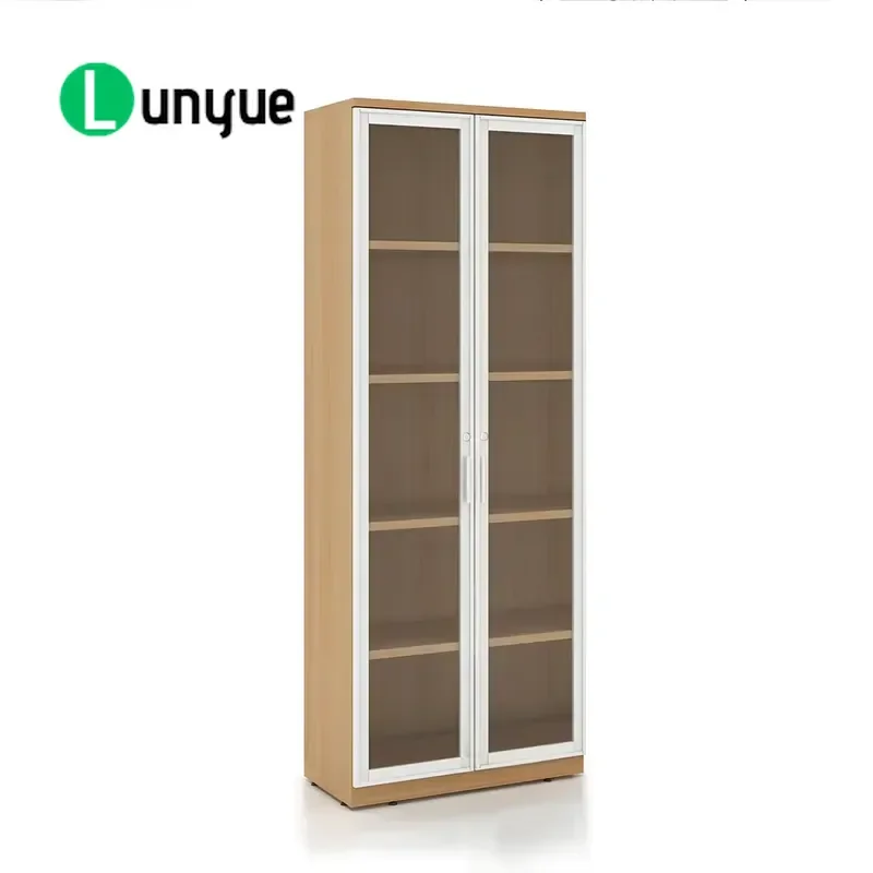 Modern Wooden File Cabinet with 2 Glass Doors Lockable Office Storage Furniture for Home Office Organization Secure Document