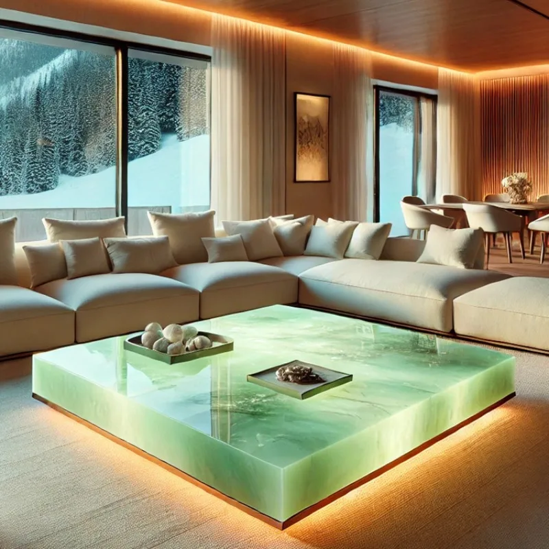Noble jade coffee table modern solid green different beautiful texture luminous jade center table living room furniture