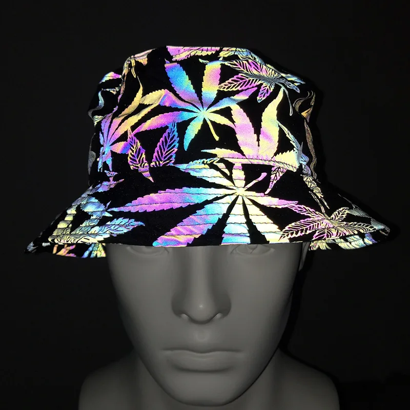 Colorful Reflective Bucket Hats Men Night Reflect Light Women Punk Rock Hip Hop Caps Panama Party Hat Fishing Cap Gorro Gorras