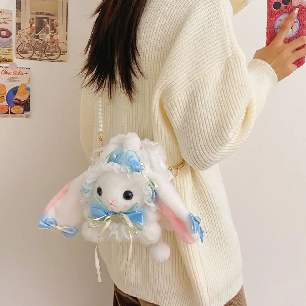 

Stuffed Animals Lolita Rabbit Shoulder Bags Sweet Pearl Chain Plush Rabbit Crossbody Bag Small Soft Lop Ear Rabbit Bags