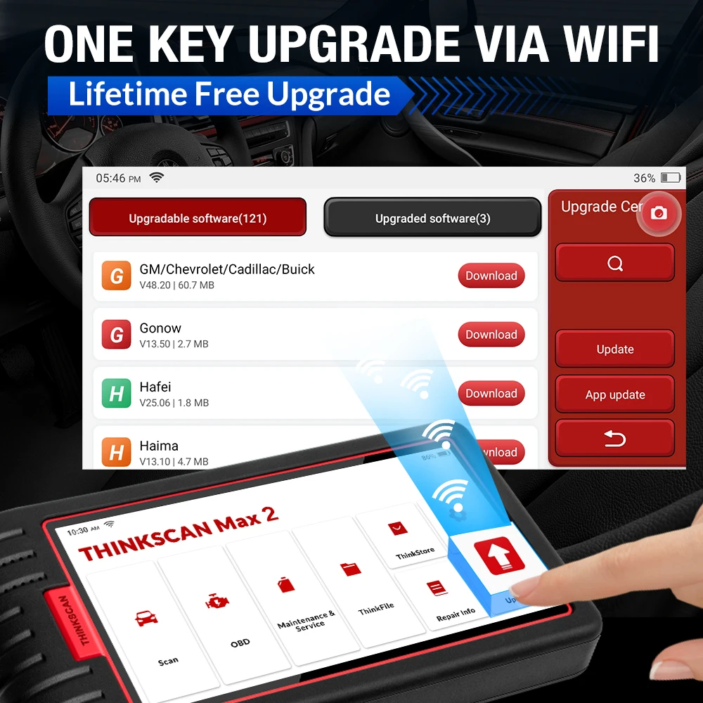 THINKCAR ThinkScan Max2 All System Diagnostic Tool OBD2 Scanner 28 Resets Active Test ECU Coding Support CANFD Lifetime Free