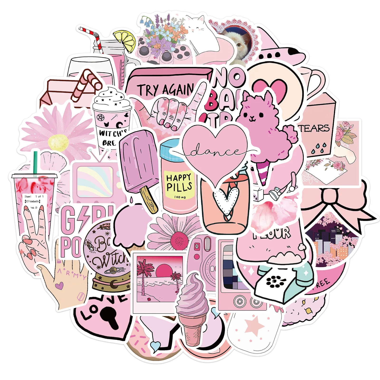 

50PCS Funny Pink Style Girl Cartoon Aesthetic Stickers Car Motorcycle Travel Luggage Guitar Waterproof Graffiti Sticker
