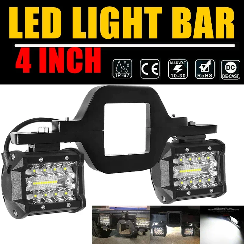 4 inch 60W Work Light Spot Flood Offroad Car Lights Bar with Universal Trailer Tow Hitch Mount Bracket for Pickup Truck Van