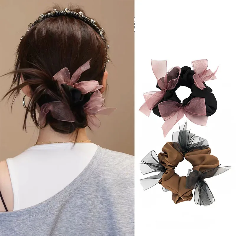 2 Stück/Set Elegante Chiffon-Schleifen-Haargummis für Damen und Mädchen, süßes Haar-Ornament, Haarband, Haargummi, Haar-Accessoire