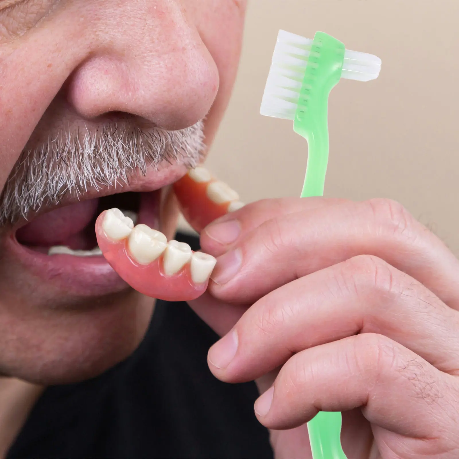6Pcs Double-Sided Denture Cleaning Brush Soft Bristle Oral Hygiene Tool for Elderly Portable Compact False Teeth Toothbrush