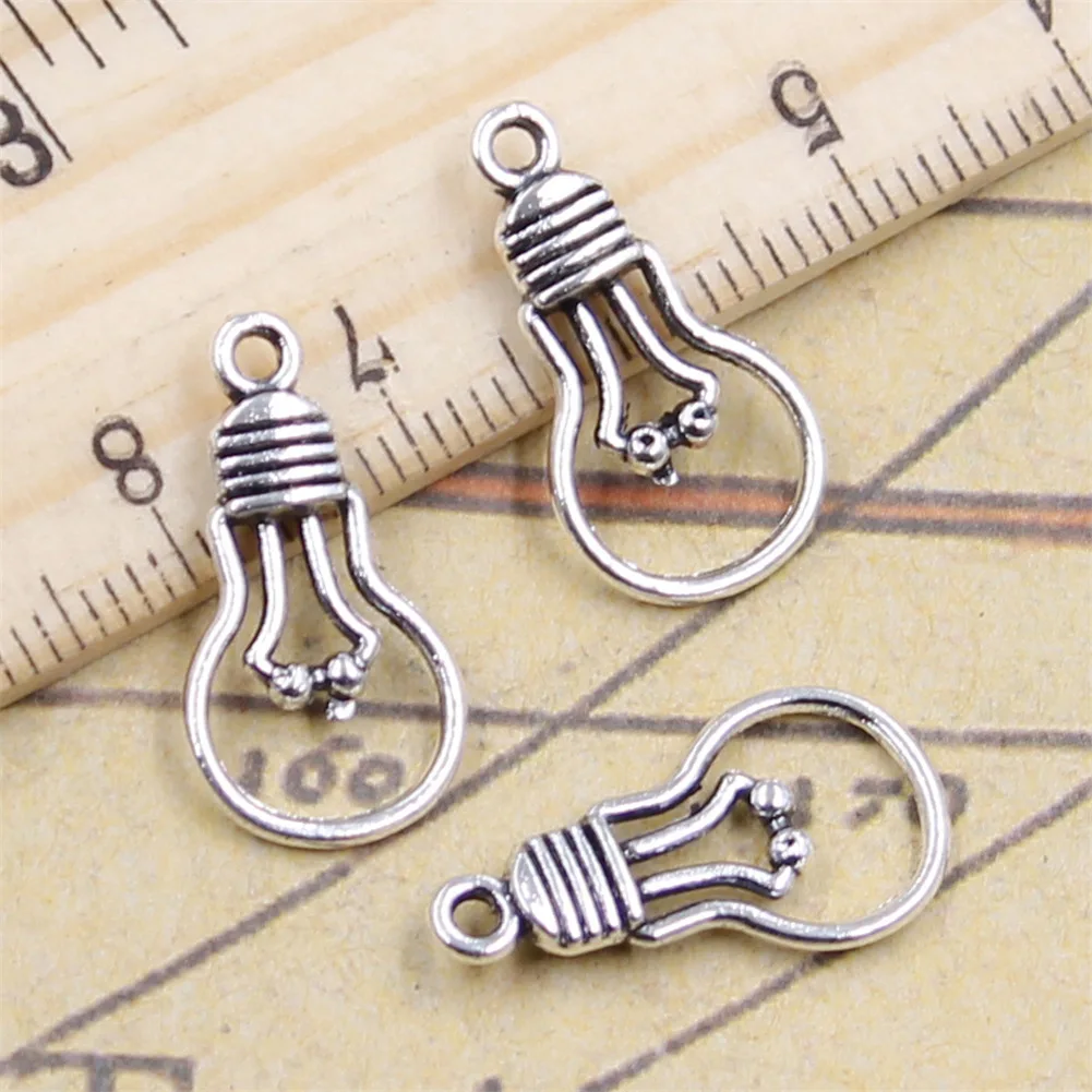 20Pcs/Lot Charms Light Bulb 21x11mm Antique Bronze Silver Color Pendants Making DIY Handmade Jewelry Factory Wholesale