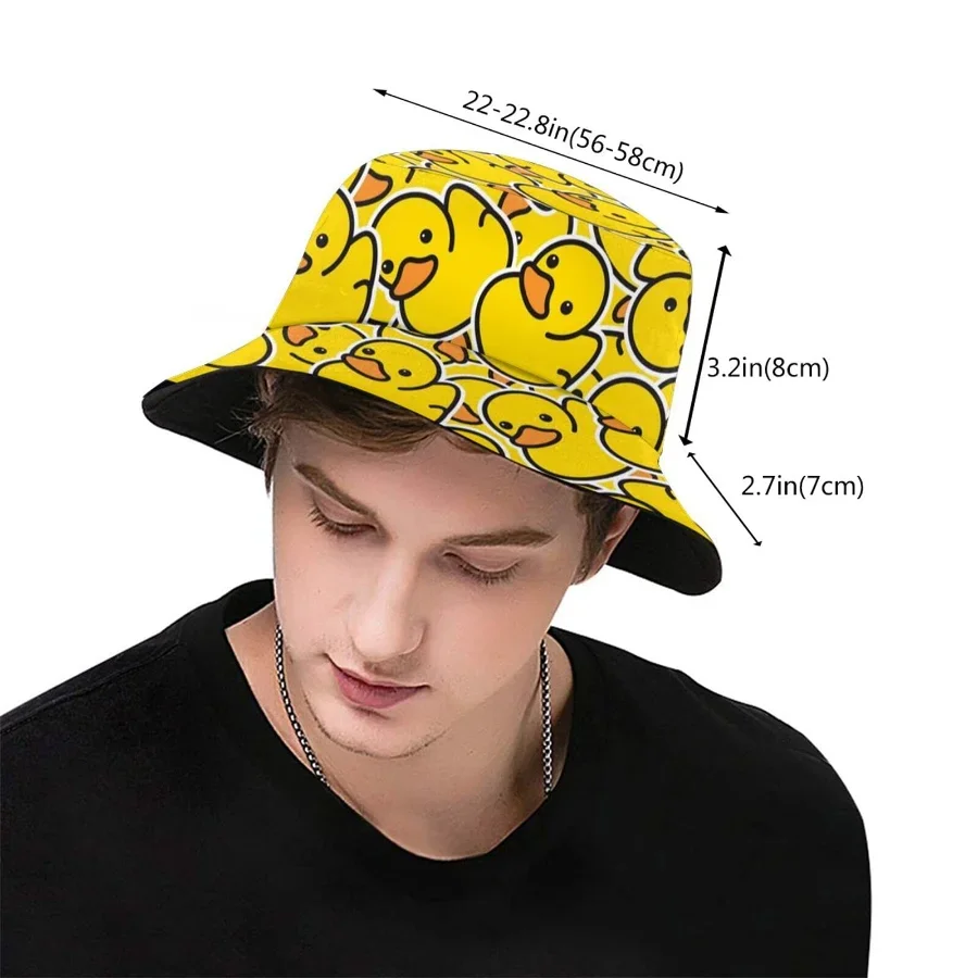 Summer Sun Hat Reversible Yellow Duck Bucket Hat for Men Women Cotton Bob Panama Girls Beach Travel Outdoor Fisherman Hat