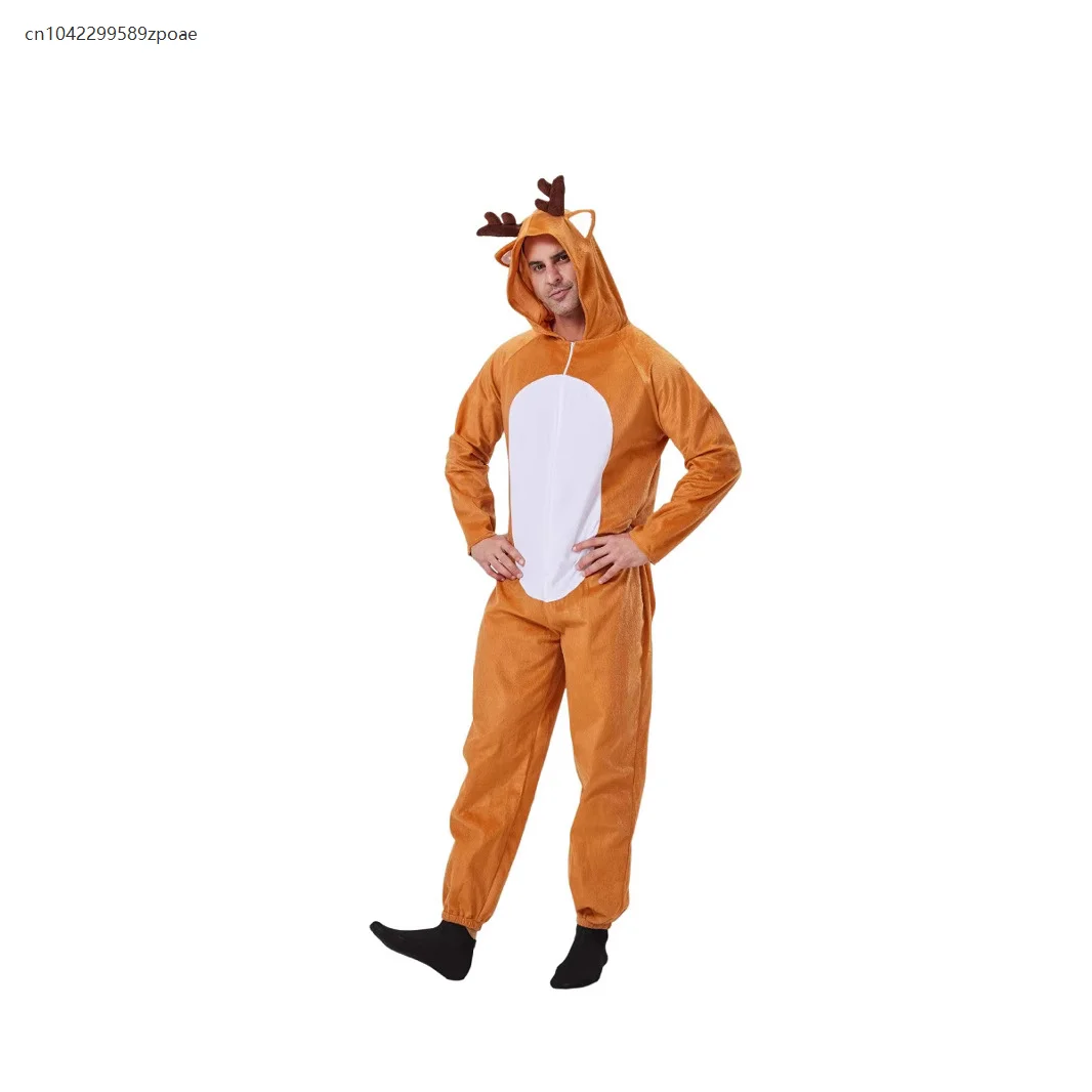 

Christmas Unisex Cartoon Animal Kawaii Brown Elk Bodysuit Casual Home Clothes Pajamas Cosplay Stage Performance Costume 2025
