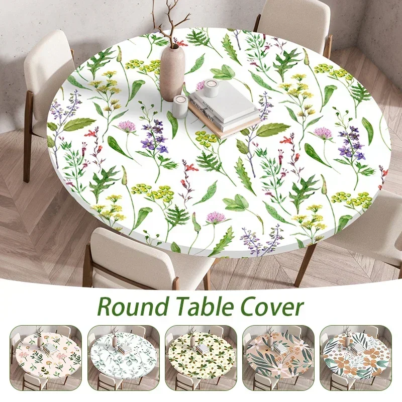 

60/90/120Cm Round Table Cover Waterproof Oil-Proof Tablecloth Elastic Kitchen Dining Wedding Party Table Cover Home Decoration
