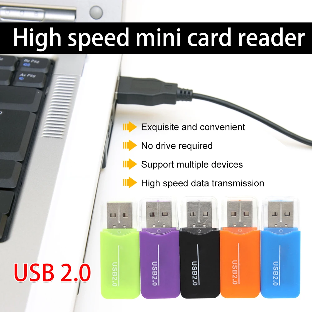 USB TF قارئ بطاقات USB 2.0 صغيرة الهاتف المحمول قارئ بطاقة الذاكرة عالية السرعة USB محول ل ملحقات للكمبيوتر المحمول لون عشوائي