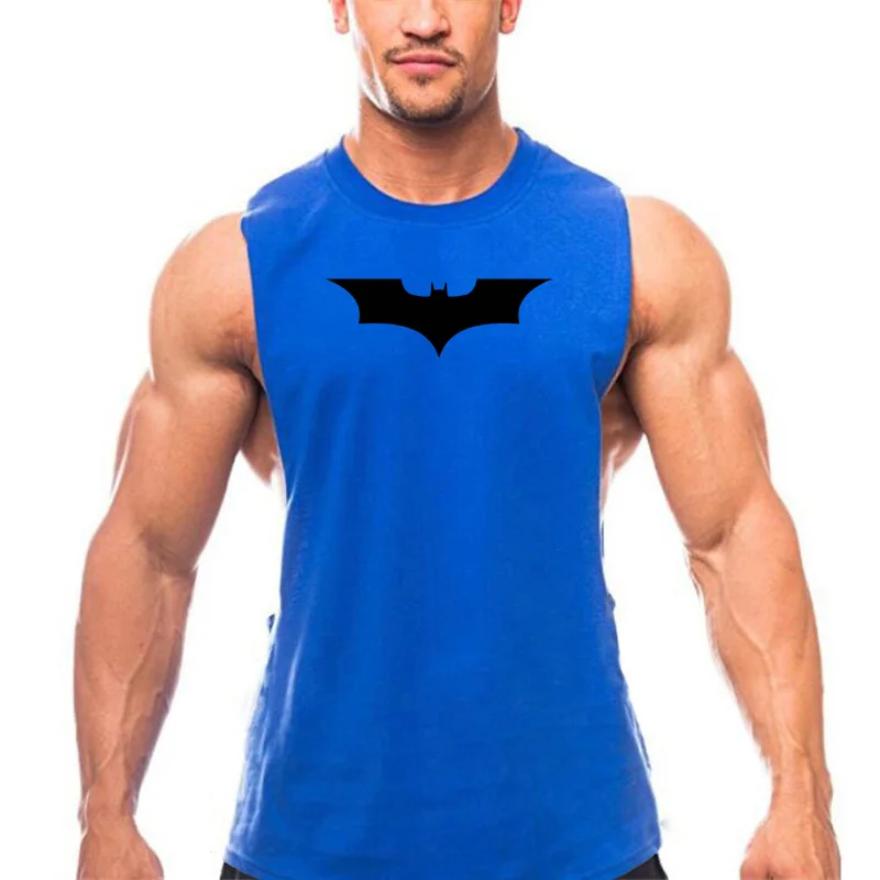 

Black Bat Print Running Sport Vests Men Open Side Cotton Breathable Sleeveless Shirt Gym Bodybuilding Fitness Training Tank Tops