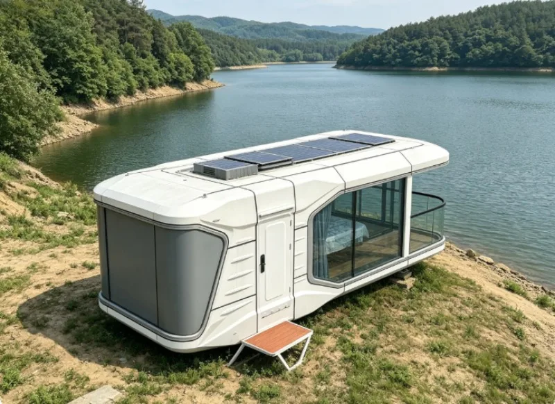 Prefab Space Capsule House With Bamboo Charcoal Wall Panels And European Standard Sockets For Vacation Resort Accommodation