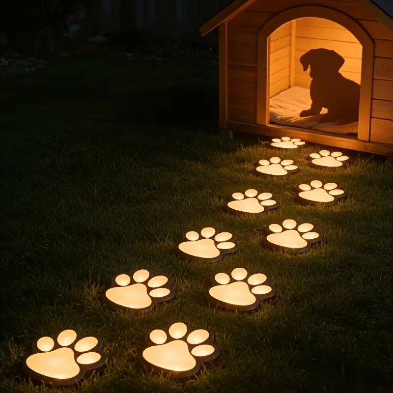 4pcs LED Solar Animal Claw Print Garden Lights, Solar Powered Cat Paw Lawn Light, Outdoor Pathway Holiday Decor Lamp