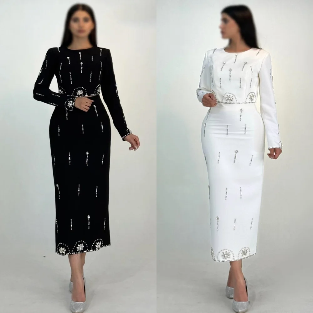 

Customized Sparkle Intricate Jersey Rhinestone Flower Straight Scoop Neck Midi Dresses Bespoke Occasion Dresses Exquisite Casual