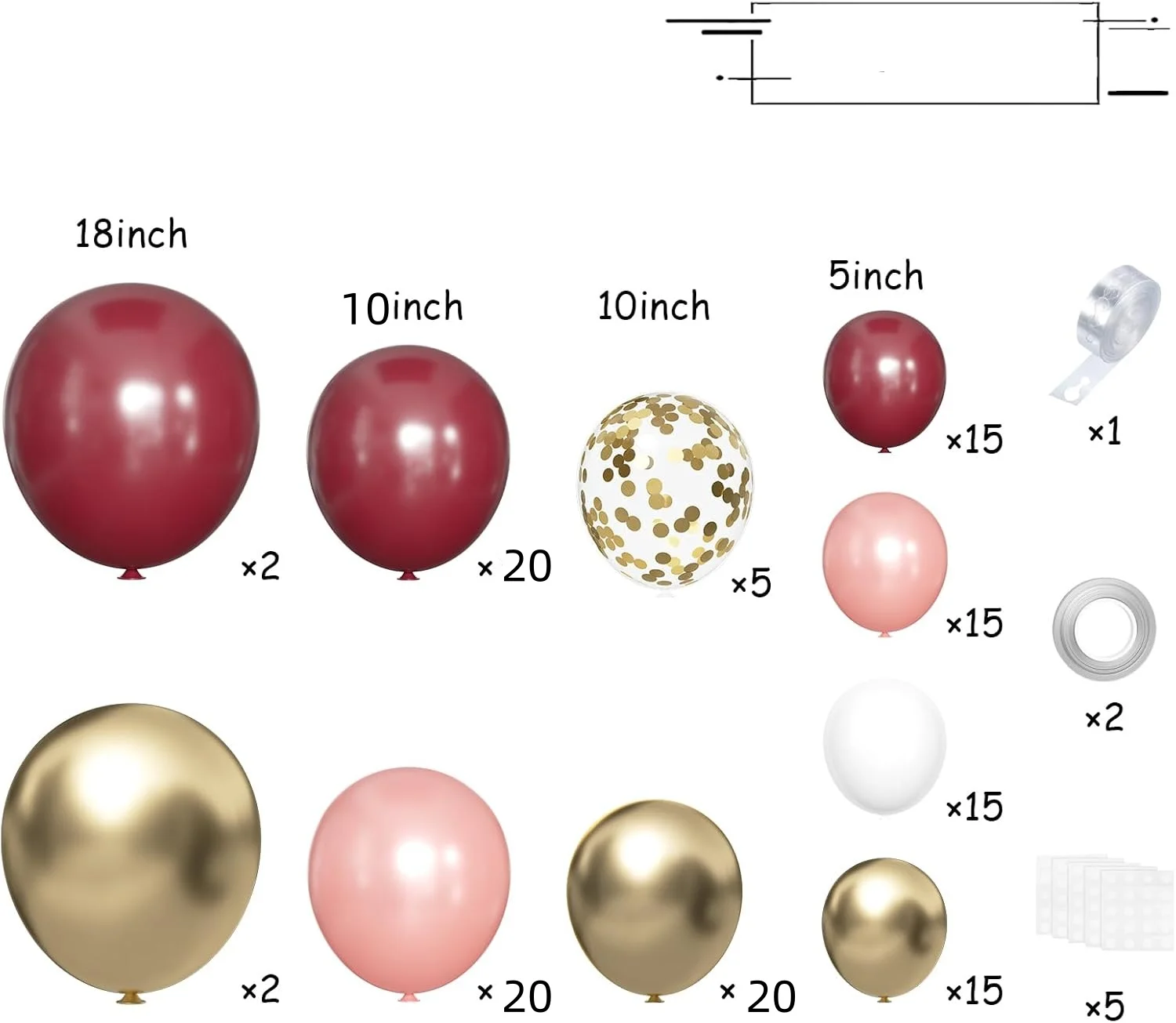 133 Pcs Burgundy Gold Rose Gold and White Balloons Arch Kit for Birthday Wedding Anniversary Bridal Bachelorette Wine Party - view 2