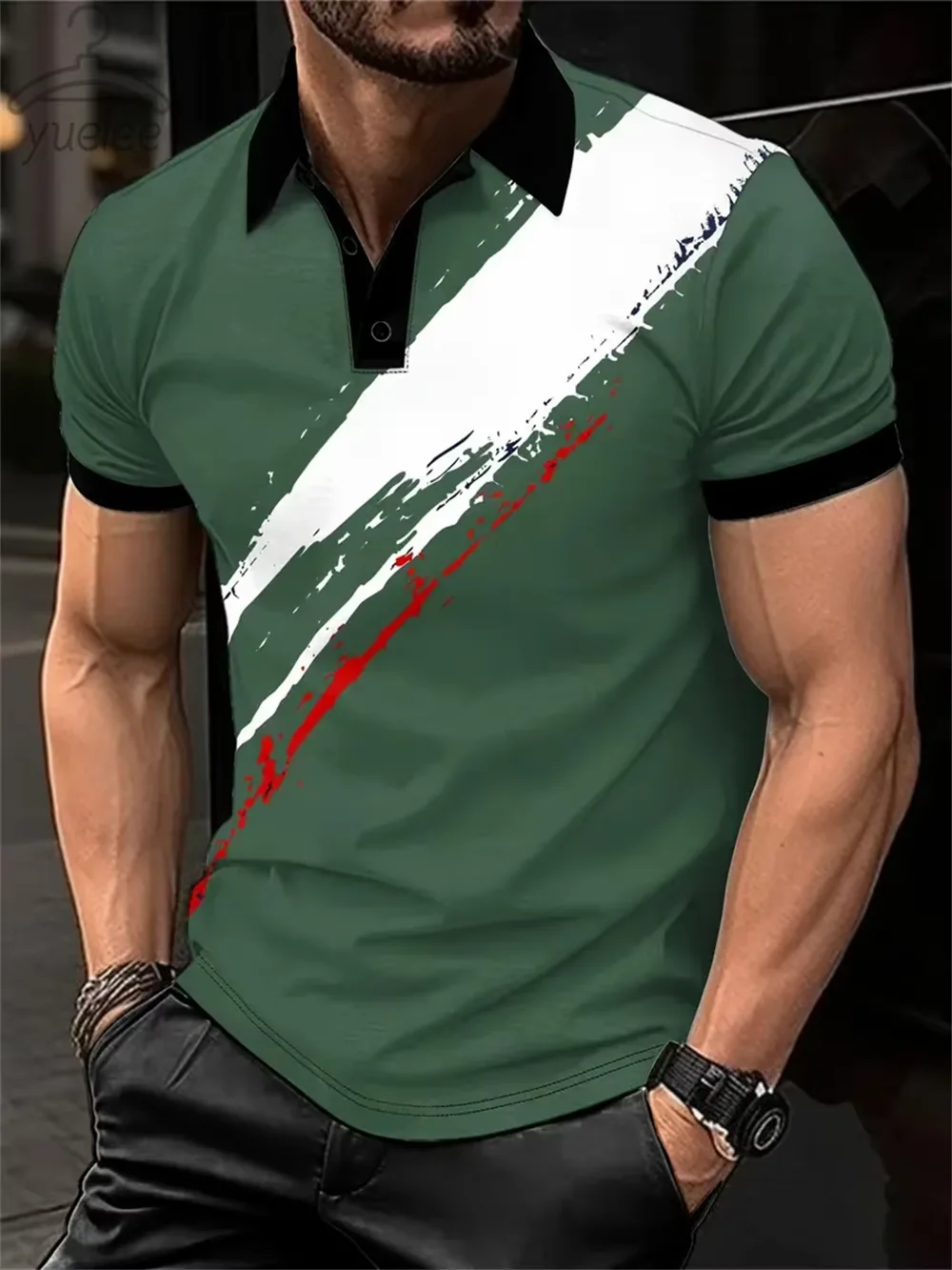 

Classic Men's Polo Shirt 3D Striped Pattern Printed Casual Short Sleeve Tops Oversized Turn-down Collar Buttoned Men Clothing