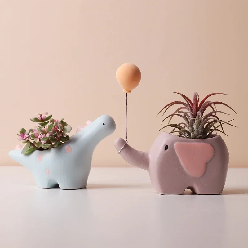 Creative Flower Shape Plant Pot Ceramic Pots for Flowers Cartoon Elephant Dinosaur Succulent Pot Cute Home Decor Maceta Casa