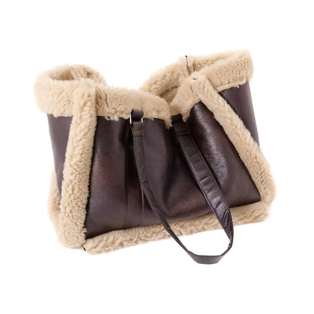 FAUX SHEARLING TOTE BAG traf winter new fashion patchwork texture fur one hand bill shoulder fur large shopping bag