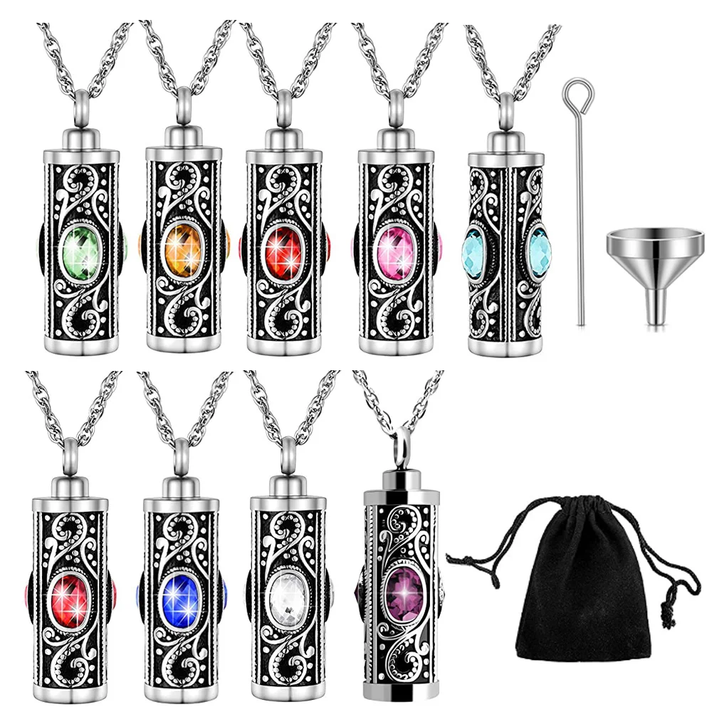 مجوهرات جنائزية ل رماد كريستال قلادة مجوهرات تذكارية للرجال والنساء خمر اسطوانة جرة رماد قلادة قلادة