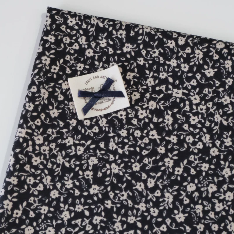 Black Brushed Cotton Fabric Printed Handmade DIY Sewing Soft Material for Spring Autumn Suitable for Ha