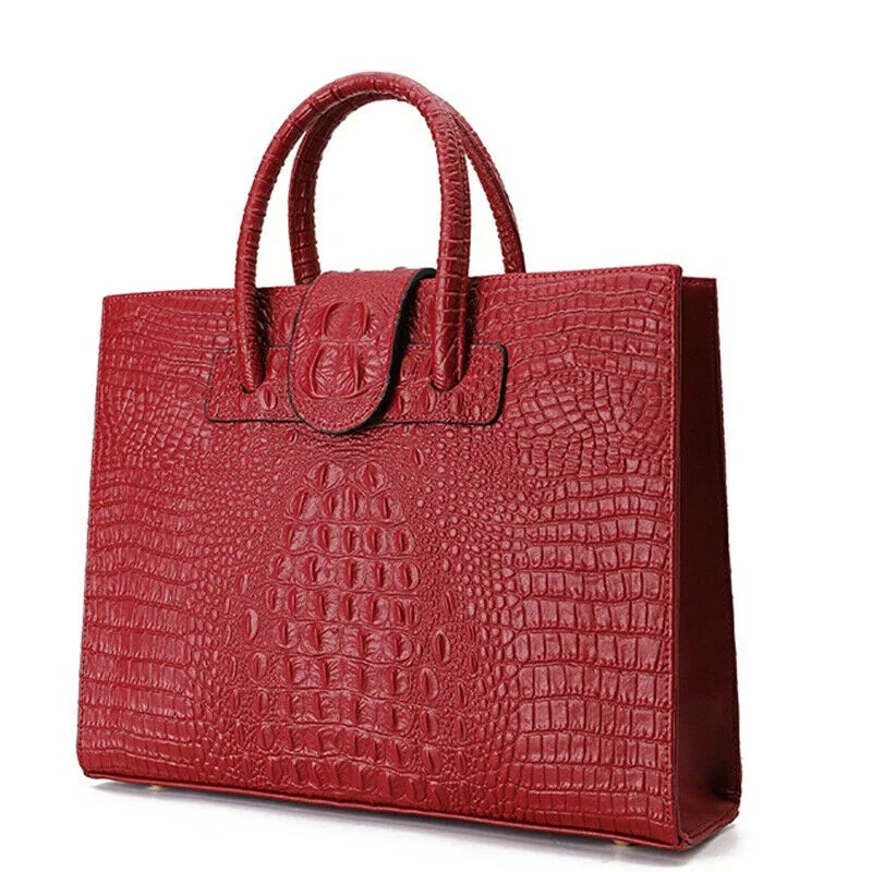 Crocodile Pattern Genuine Cow Leather Women's Purses and Handbags Tote Bag Cowhide Shoulder Bag Business Work Bag