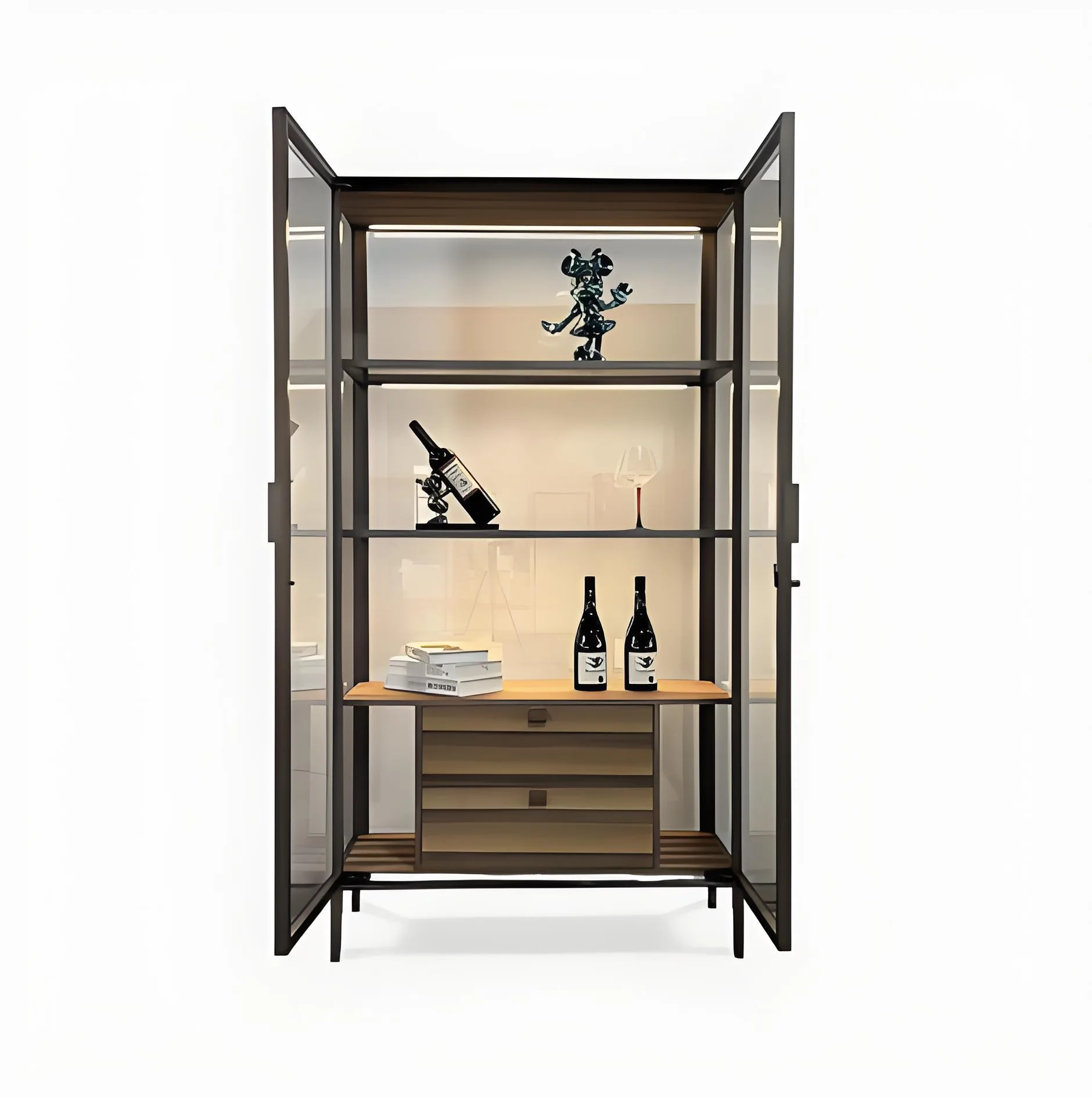 Italian minimalist glass display cabinet, wine cabinet, creative personality, high-end villa storage display cabinet