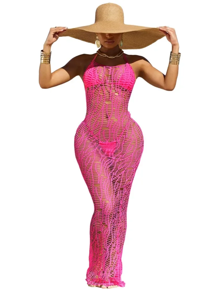 3 Piece Sets Knitted Cover Up Dress Women Swimsuit Side Robes 2024 Summer New Hollow Out Swimwear Sexy Dress Bikini Cover Ups