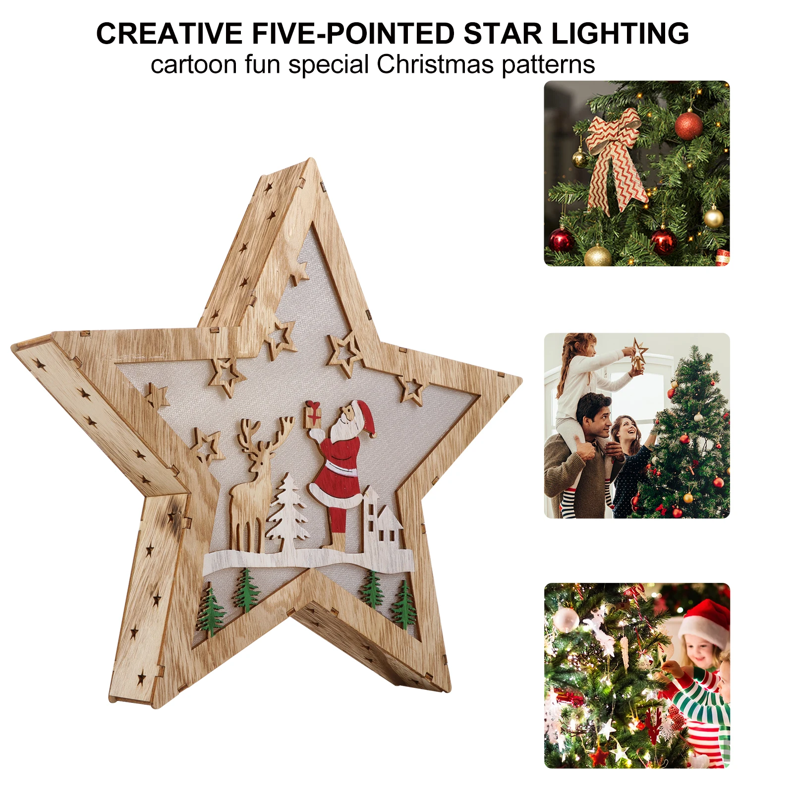 

Wooden Star Night Light 5 pointed Star naments Decorations Christmas Theme Lights Craft Lamp Bedroom Living Room Study