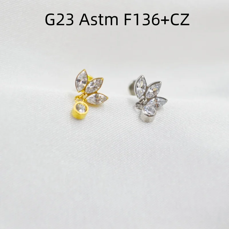 10pcs 16G Titanium Astm F136 CZ  Internal Thread Lip Labret Bar Ear Helix Tragus Rook Barbells Stud Body Piercing Jewelry