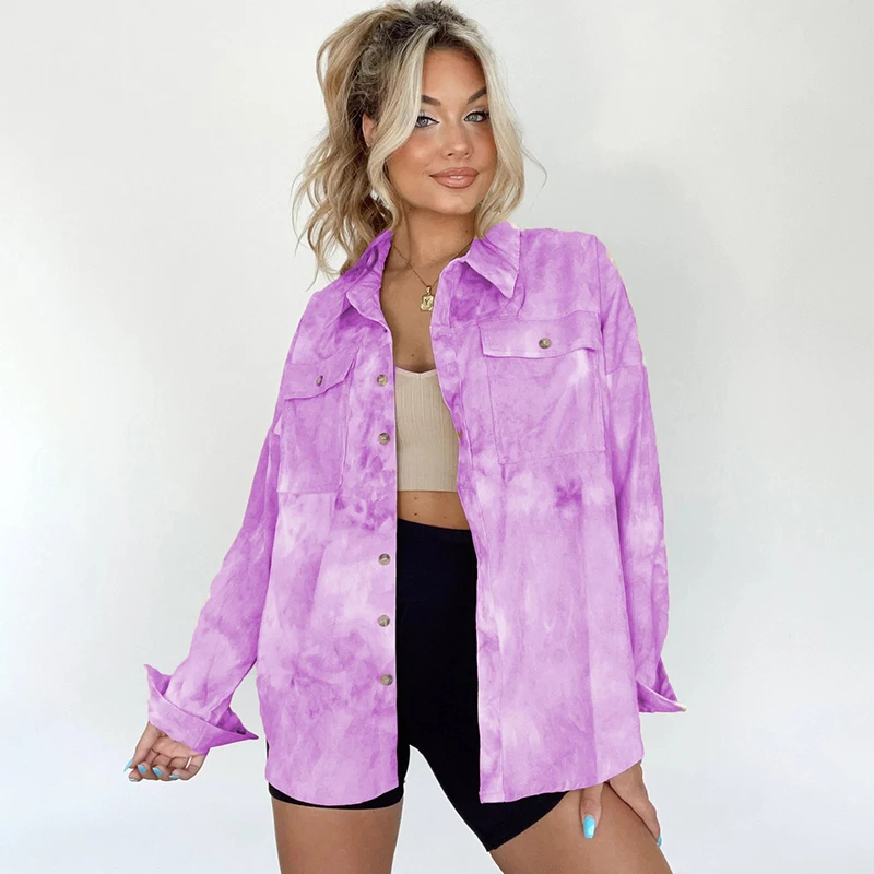 

Casual Tie Dye Full Denim Jacket Women 2023 Fashion Streetwear Long Sleeve Pockets Winter New In Outerwears Single Breasted Coat