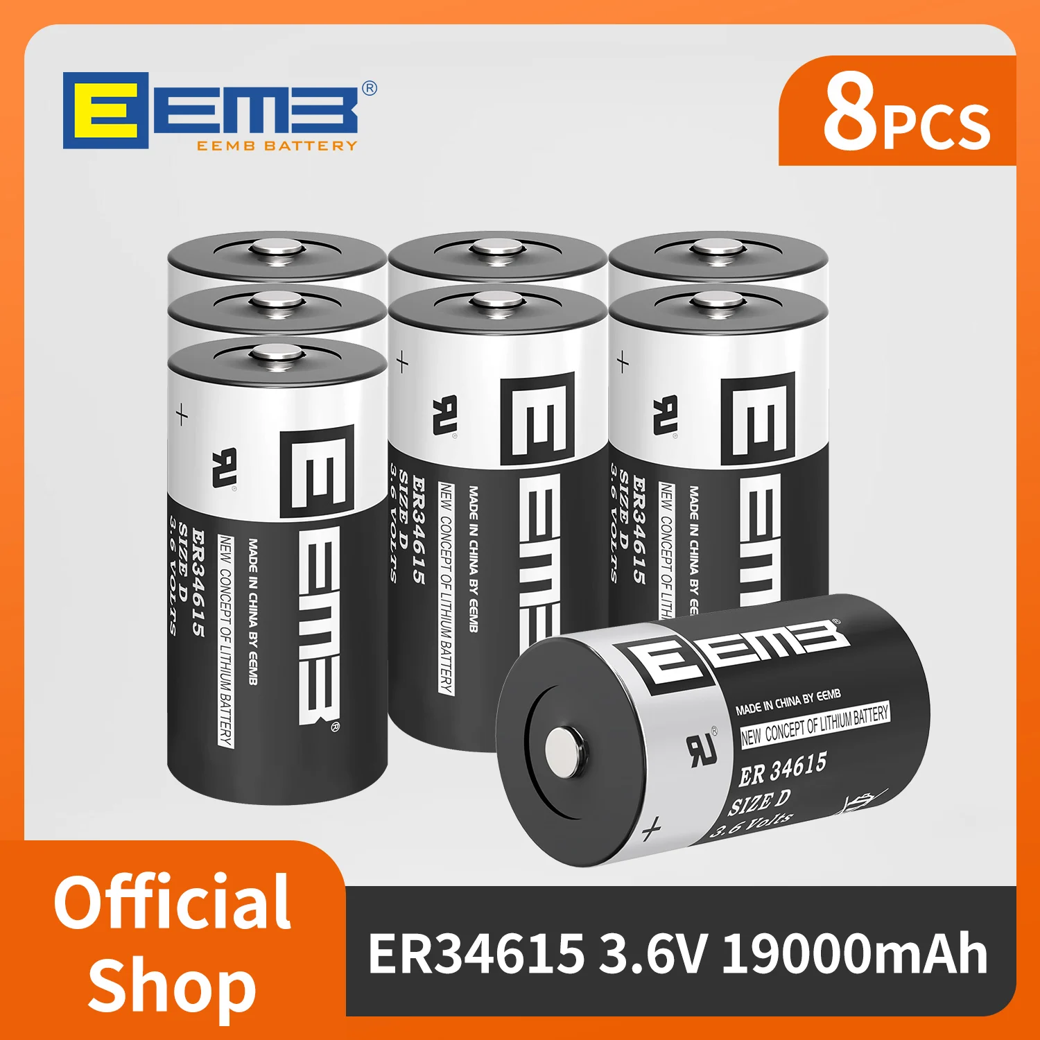 8PCS EEMB 3.6V D size Lithium Battery 19AH Lithium ERbattery34615 Non rechargeable Suitable for industrial equipment