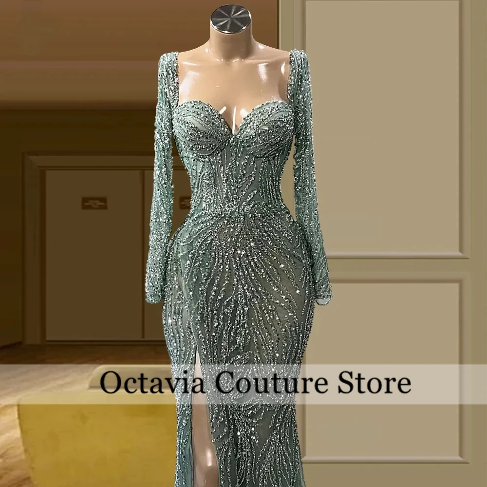 女性のための人魚の形をしたイブニングドレス,エレガントな緑のドレス,豪華な長袖,パーソナライズされた結婚式とパーティー,2024