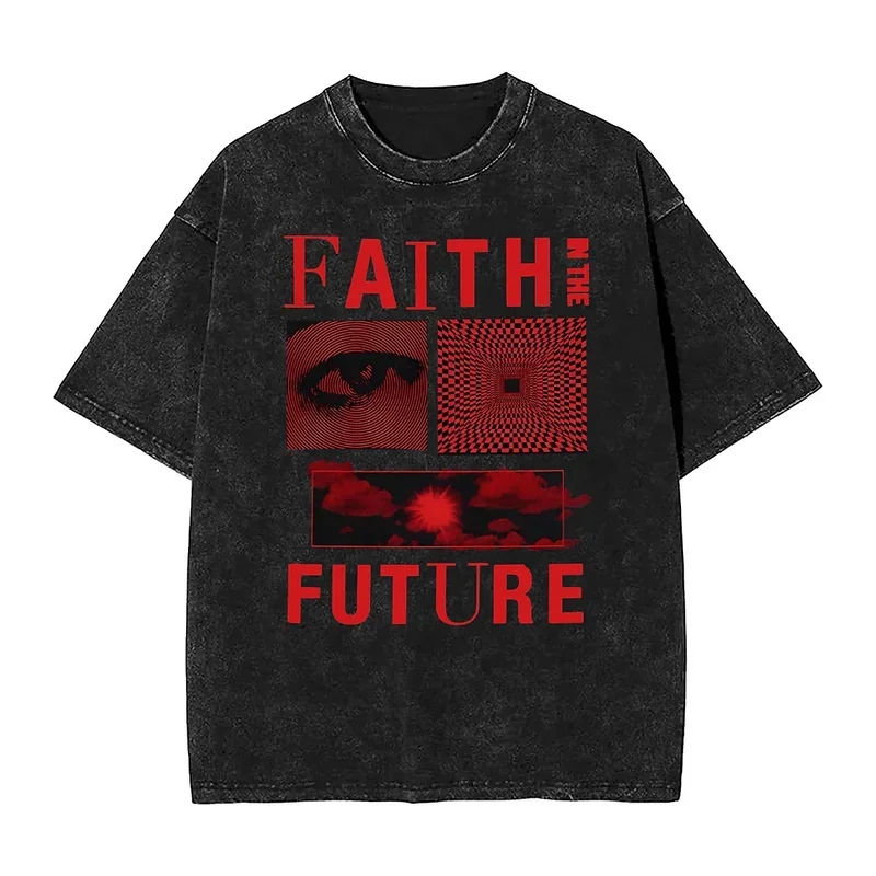 Singer Louis Tomlinsons Washed T-Shirt Men Faith in the Future World Tour T Shirts Summer O Neck Fashion Tees Plus Size Clothing