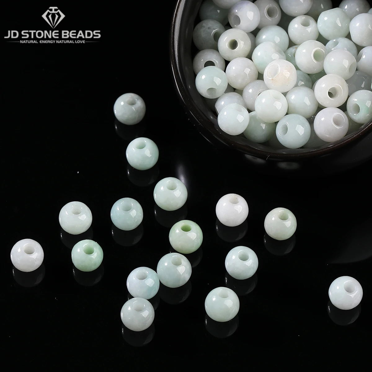 

10 Pcs/lot Natural Stone Burmese Jadeite Large-Hole Beads Round Loose Spacer Gems For Jewelry Making Necklace Bracelet Wholesale