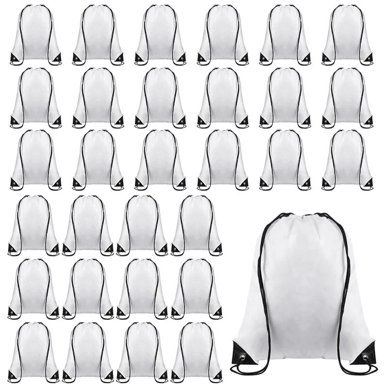 30 Piece Blank Sublimation Drawstring Bags White Oxford Cloth Reusable Cinch Bag Sackpack