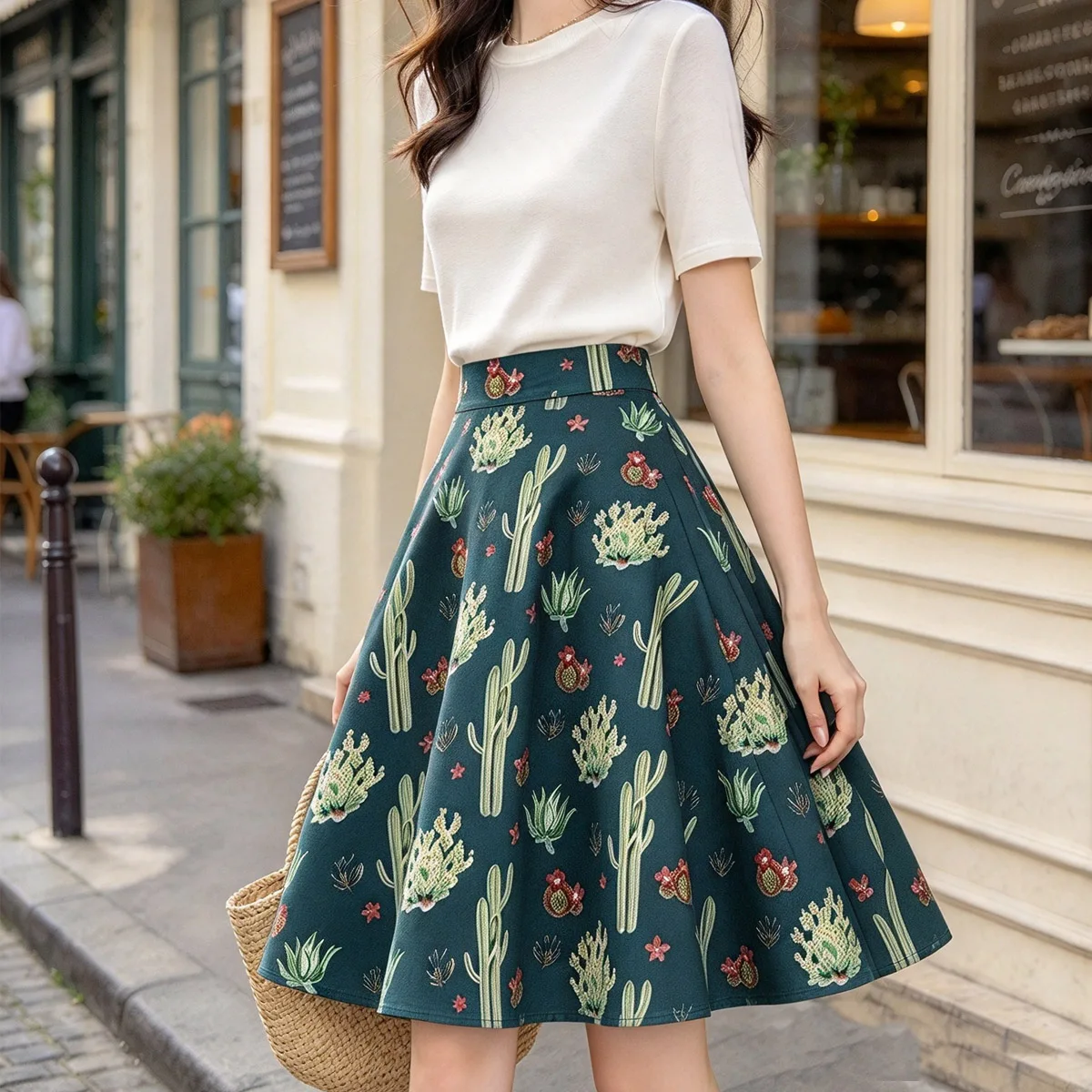 SISHION Cotton Floral Printed Retro Swing Vintage Skirt VD0020 Rokken Punk Summer Women Black White and Green Skirts