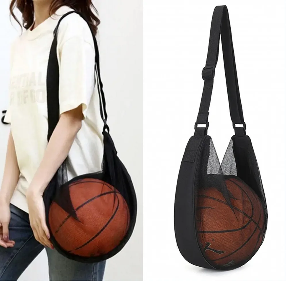 Sac à bandoulière en maille avec poche à fermeture éclair Portable, sacs de rangement, filet de sport, sac à dos de basket-ball, Football, volley-ball, sac de Match