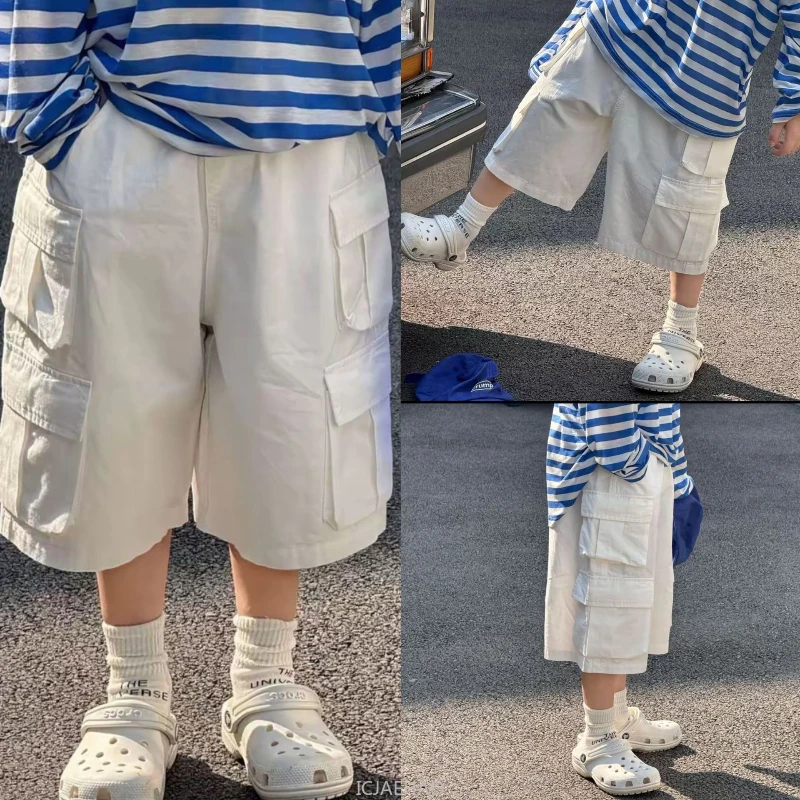 

2025 Father and Son Matching Summer Outfits Kids Korean Style Costumes White Sport Pants Casual Twin Boys Clothing Children