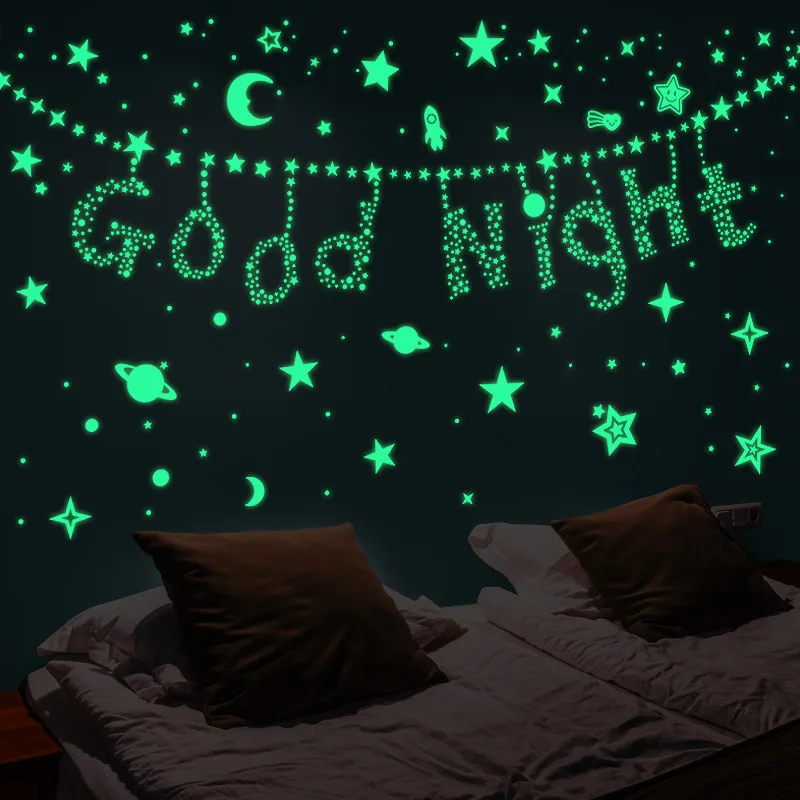 3D Luminous Star Moon Planet Dot Wall Sticker Fluorescent Glow in the Dark Wall Decal For Kids Bedroom Living Room Home Decor