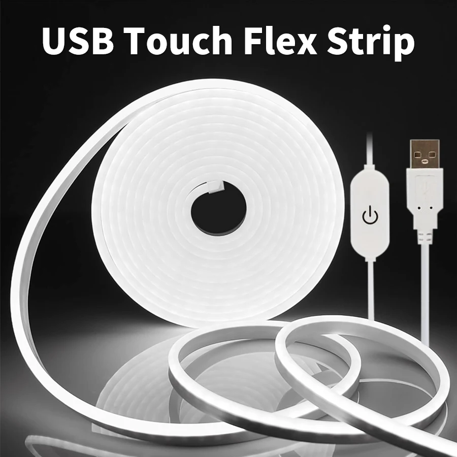 USB Led Strip Light Neon Lamp with Touch Sensor Dimmable Tape Waterproof Flexible 1M DC5V Kitchen Bedroom Bathroom Backlight