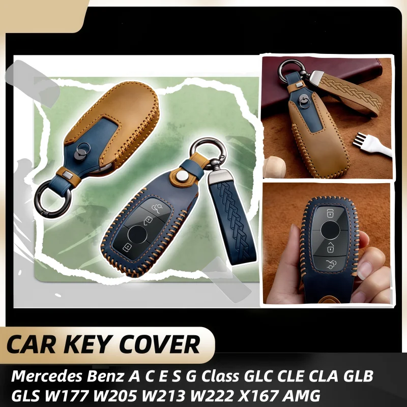 

Leather Car Remote Key Case Cover Shell For Mercedes Benz A C E S G Class GLC CLE CLA GLB GLS W177 W205 W213 W222 X167 AMG