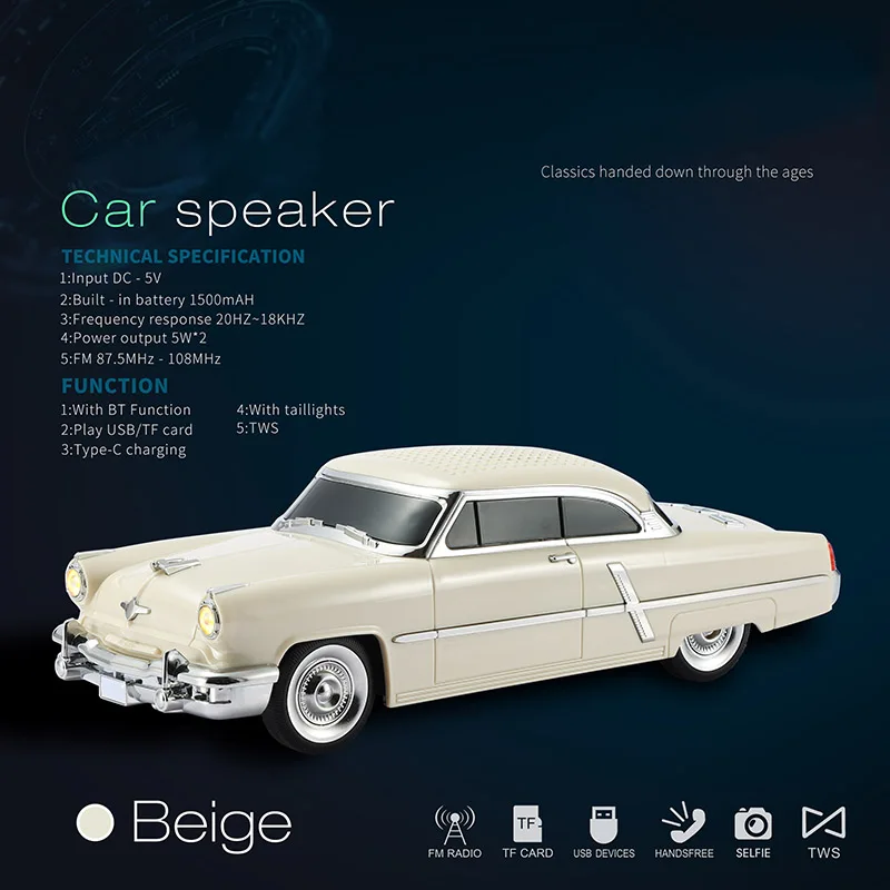 الكلاسيكية 10 واط 1500 مللي أمبير سيارة مكبر الصوت اللاسلكي مشغل موسيقى الأطفال هدية لعبة يدوي TWS الطرف المتكلم